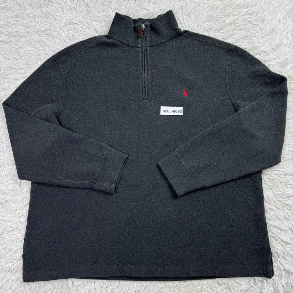 Polo Ralph Lauren Sweater Mens Extra Large Gray‎ 1/4 Zip 100% Cotton Pony Preppy
